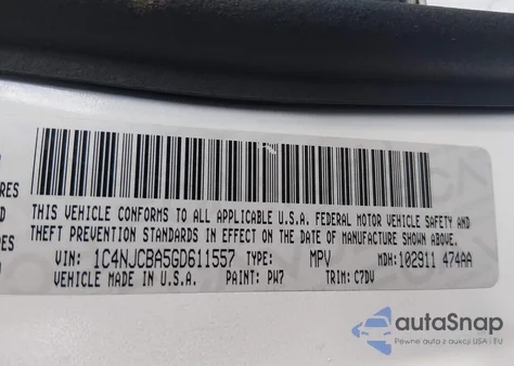 2016 Jeep Compass Sport from USA, damaged, VIN 1C4NJCBA5GD611557